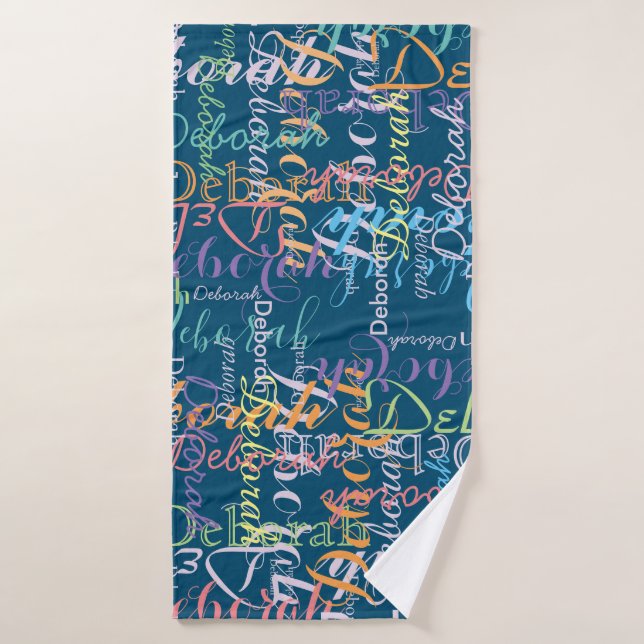 Colour Girl's Name Pattern on Blue  Bath Towel (Bath Towel)