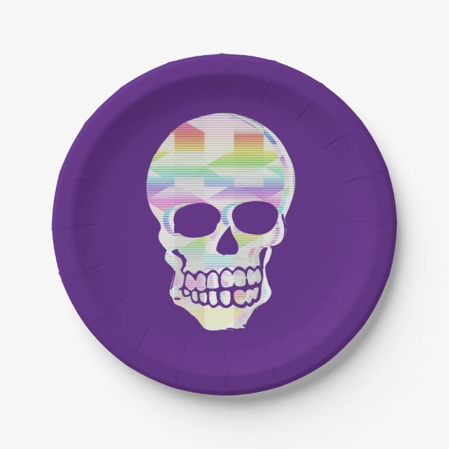 Colour Glitch Skull Paper Plate (Front)