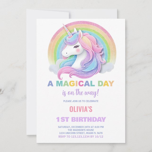 Colour Glitter Unicorns Birthday Invitations (Front)