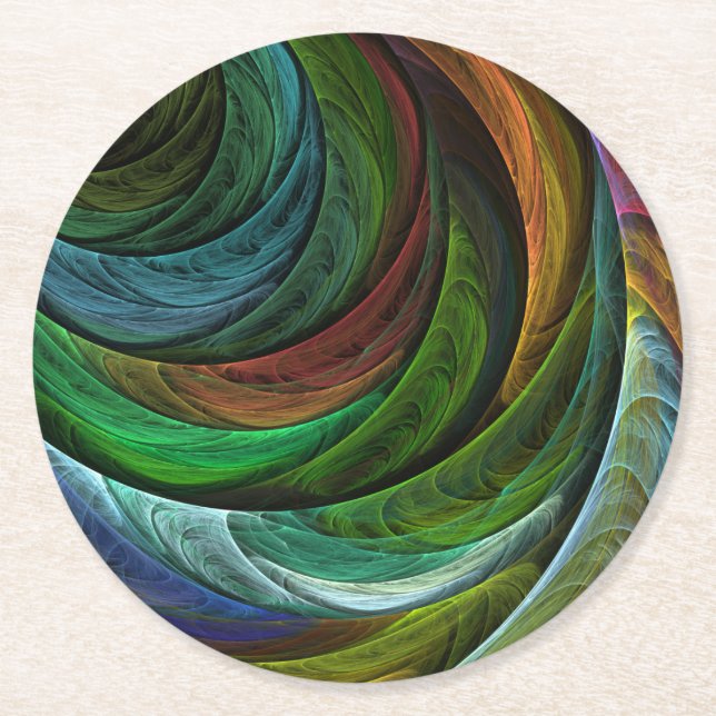 Colour Glory Modern Abstract Art Pattern Elegant Round Paper Coaster (Front)