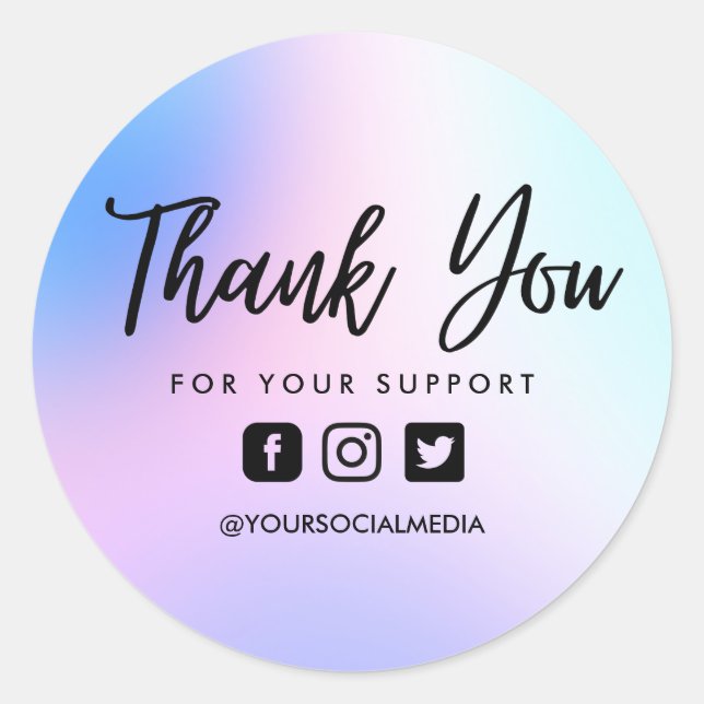 Colour Gradient Custom Thank You Social Media Classic Round Sticker (Front)