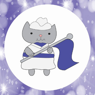 Colour Guard Cat Blue White Classic Round Sticker