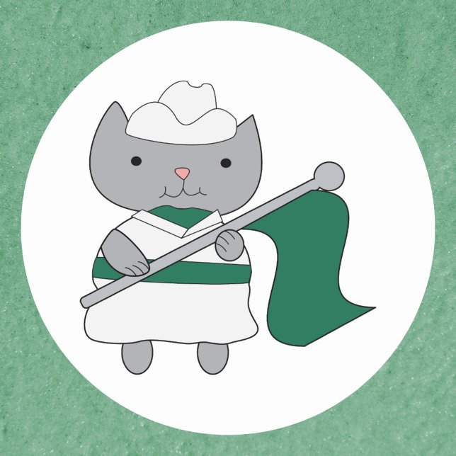 Colour Guard Cat Green and White Classic Round Sticker (Creator Uploaded)