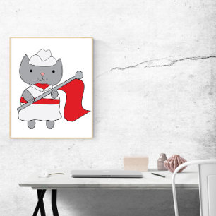 Colour Guard Cat Red White Poster