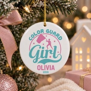 colour guard girl personalised christmas ceramic ornament