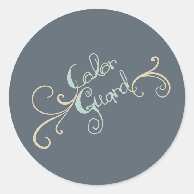 Colour Guard Teal Text With Swirl Classic Round Sticker (Front)