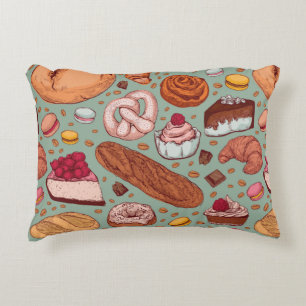 Colour hand drawn sketch style bakery patten. Diff Decorative Cushion