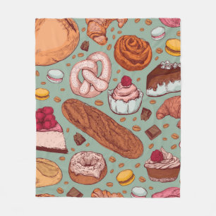 Colour hand drawn sketch style bakery patten. Diff Fleece Blanket
