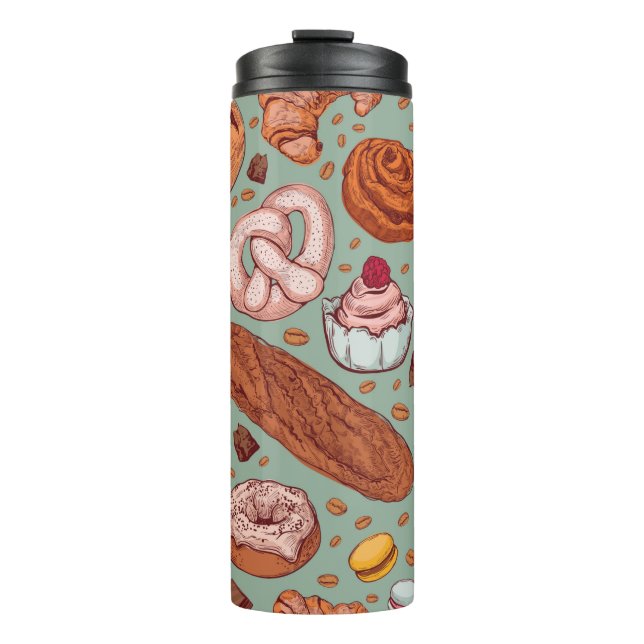 Colour hand drawn sketch style bakery patten. Diff Thermal Tumbler (Front)