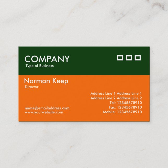 Colour Header - Dark Green and Orange Business Card (Front)