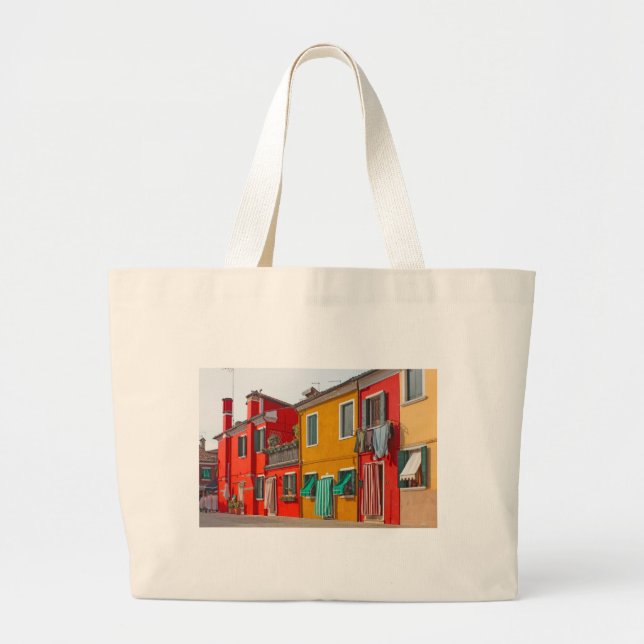 Colour houses in Venice island Burano Italy Large Tote Bag (Front)