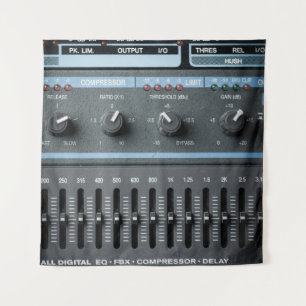 Colour image of many buttons in a sound recording tapestry