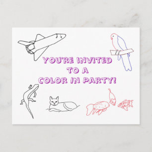 Colour in Birthday Party invitations, postcards