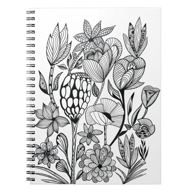 Colour in black white flower colouring notebook (Front)