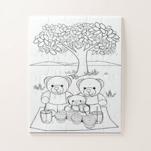 Colour In Teddy Bears Picnic Jigsaw Puzzle