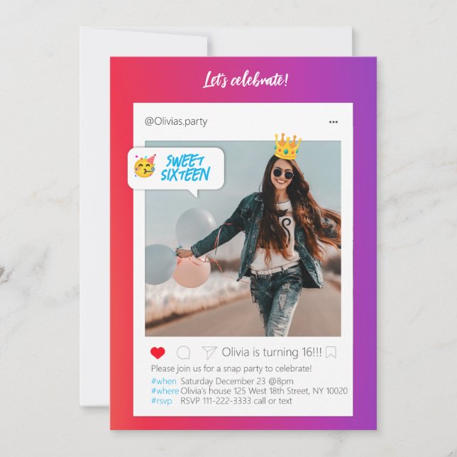 Colour InstaParty Birthday Invitation (Front)