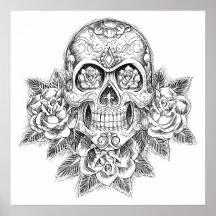 Colour It Poster Skull and Roses