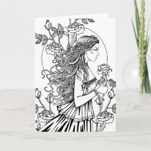 Colour it Yourself Fantasy Art Woman in Roses Card