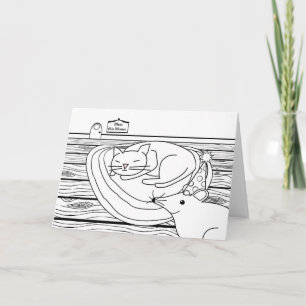 Colour Me Birthday, Sleeping Cat and Mouse House Card