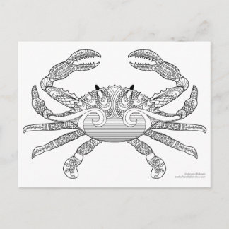 Colour Me Crab Nautical Zen Doodle Illustration Postcard