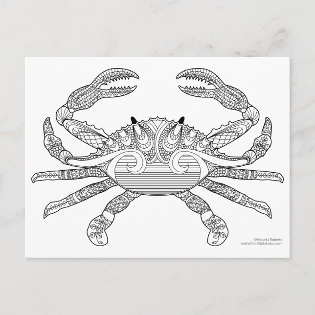 Colour Me Crab Nautical Zen Doodle Illustration Postcard (Front)