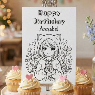 Colour Me   Girl's Anime Birthday Card