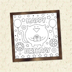 Colour Me Happy Birthday Cat   Activity Card