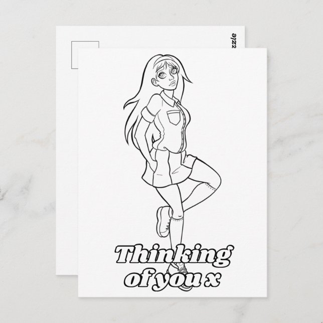 Colour Me In Activity Anime Cartoon Teen Schoolgir Postcard (Front/Back)