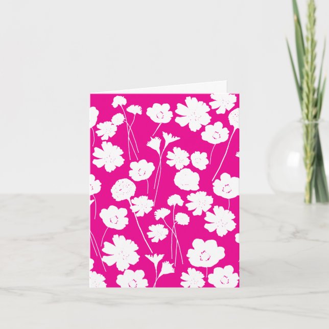 Colour Me In White Flowers On Hot PinkBirthday Car Card (Front)