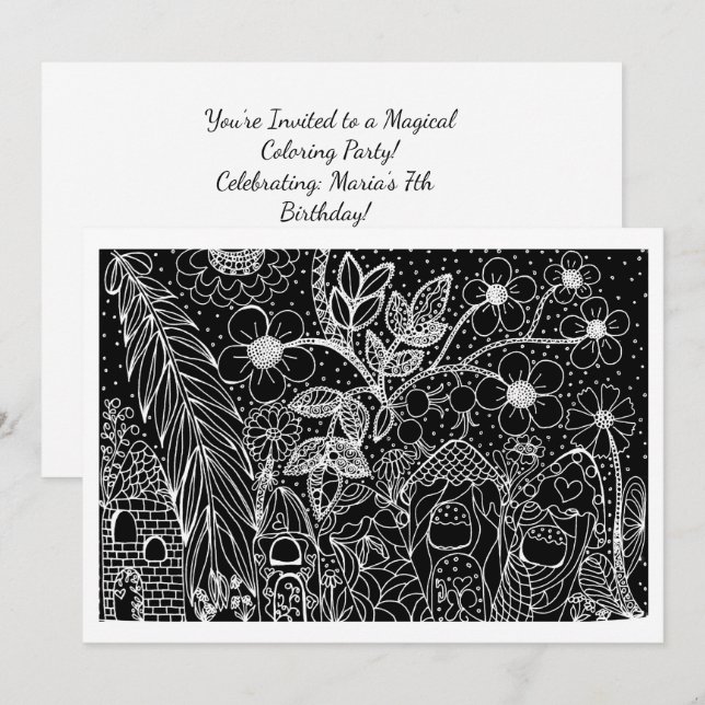 Colour-Me Magical Garden Birthday Invitation (Front/Back)