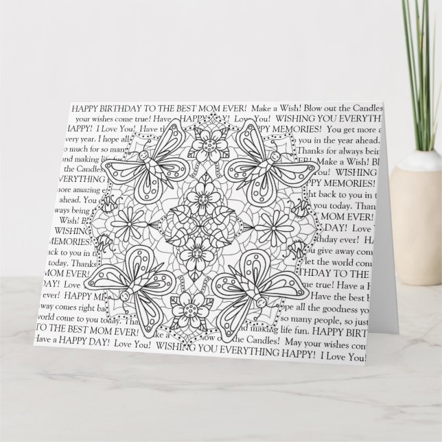 Colour Me, Mum's Birthday Dragonflies and Flowers  Card (Front)