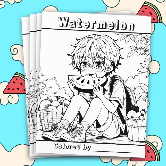 Colour Me Page | Anime Boy eating Watermelon (Creator Uploaded)