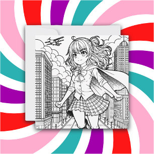 Colour Me Page   Anime Superhero Girl Card