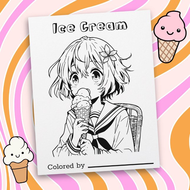 Colour Me Page for Kids | Anime Girl with Ice Crea (Creator Uploaded)