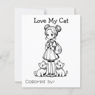 Colour Me Page for Kids Anime Love my cat