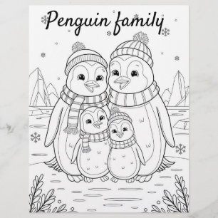 Colour Me Page for Kids Anime Penguin family