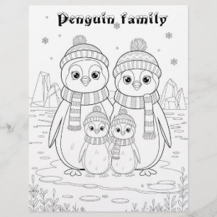 Colour Me Page for Kids Anime Penguin family