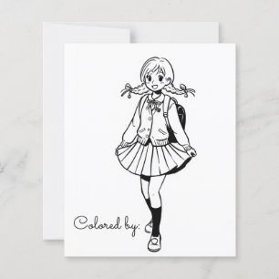 Colour Me Page for Kids Anime School Girl