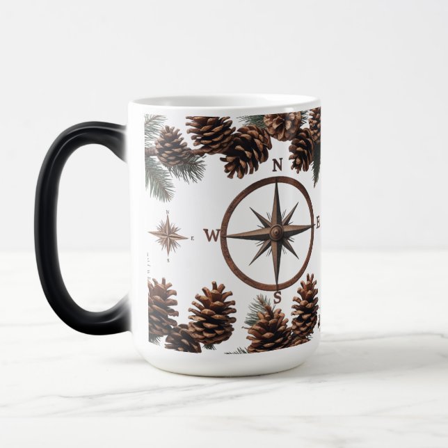Colour Morphing Mug | Rustic Compass & Pinecone  (Left)