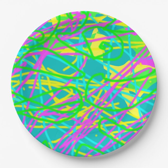 Colour My Dreams Scribble Pattern Expressive Artsy Paper Plate (Front)