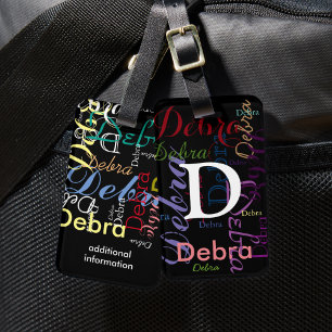 colour names monogram typography luggage tag