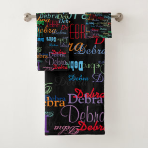 Colour Names Pattern on Black Bath Towel Set