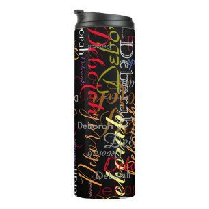 Colour Names Repeated all over Black Thermal Tumbler