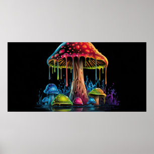 Colour neon mushroom poster