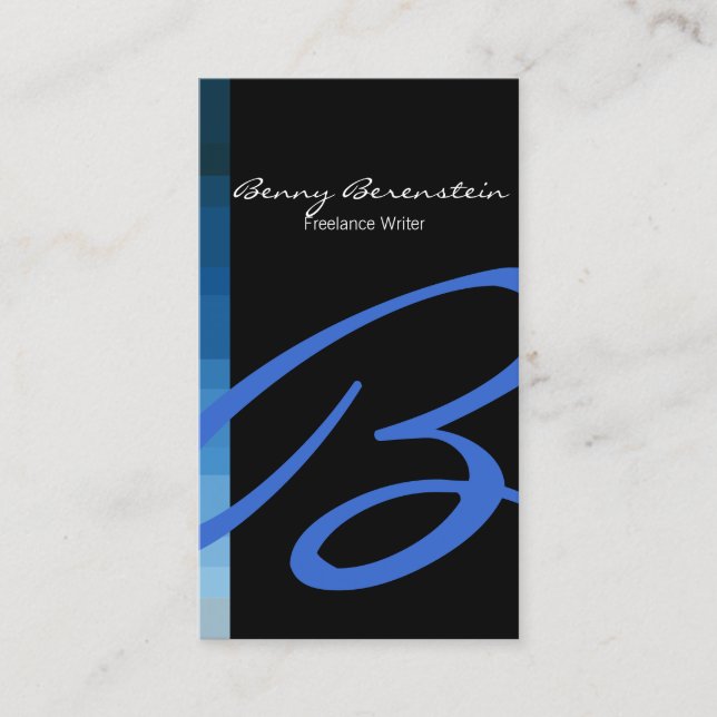 Colour On The Side Monogram Blue Business Card (Front)