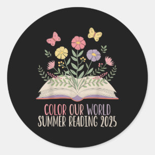 Colour Our World Summer Reading 2025 Cute Book Wil Classic Round Sticker