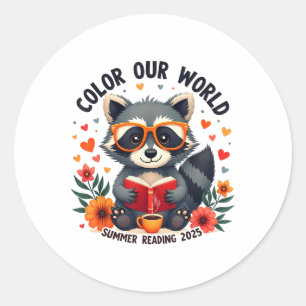 Colour Our World Summer Reading Program 2025 Funny Classic Round Sticker