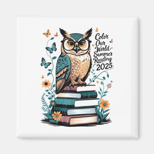 Colour Our World Summer Reading Program 2025 Owl _ Magnet (Front)