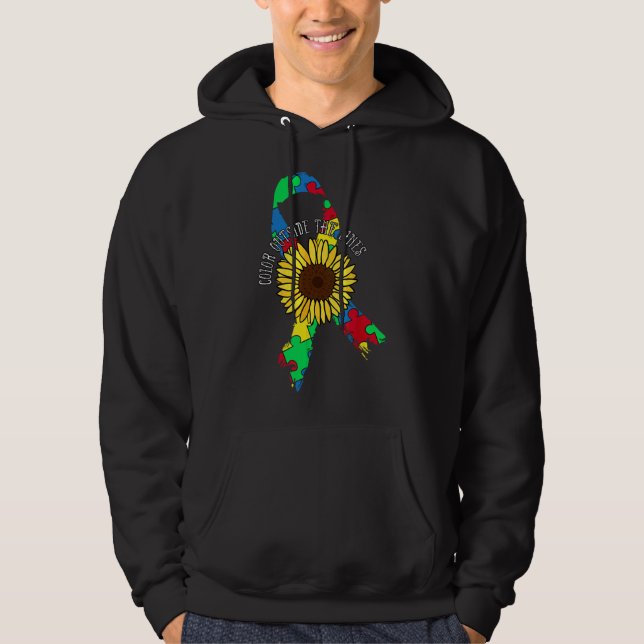 Colour Outside The Lines Puzzle Cool Autism Awaren Hoodie (Front)