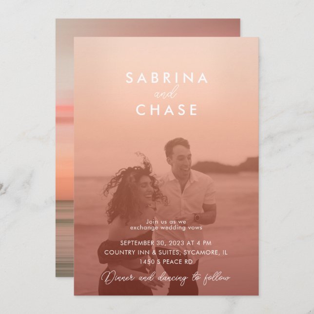 Colour Overlay Blush Stylish Photo Wedding Invitation (Front/Back)